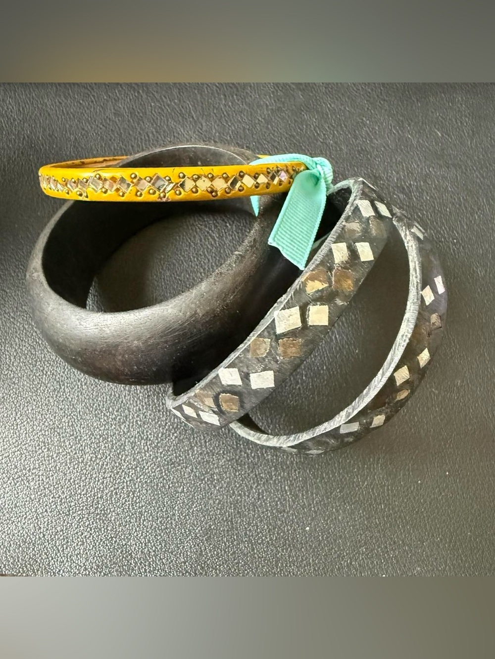 Funky 4 Bangle Bracelets Wood Feel and Metal